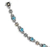Svizzero Blu Topazio 7.5 " Bracciale .925 Argento Sterling 14K Oro Accento Shey