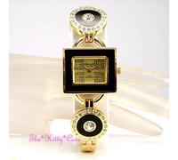 Svizzero OMAX Seiko Movt Nero & Placcato Oro Bracciale Cristallo G Orologio O004