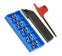 SVJCR1212H11 - Porta utensili per tornitura per tornio, codolo in acciaio legato 12 x 100 mm, con 10 inserti in carburo VCGT110304-AK H01 e chiave T8 per semifinitura e finitura