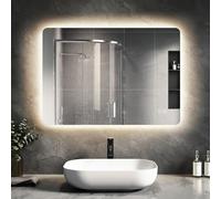 SVNR Specchio da bagno con retroilluminazione, a LED montato a parete, con vetro senza rame da 4 mm, telaio in alluminio, controllo doppio touch, 3000 K-6400 K, LED Smart