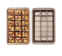 SVNR Teglia antiaderente per brownie con divisori, 18 cavità, 30,5 x 20,3 cm, teglia per torte da forno/vassoio pretagliato per fette professionali, in acciaio al carbonio (oro champagne)