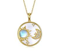 SVODEA Collana con ciondolo a forma di sole, luna e stelle, in argento Sterling 925, con crostacei bianchi, idea regalo per donne