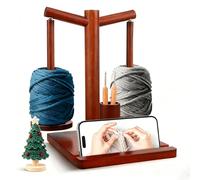 Svolgitore di lana con cuscinetto a sfera, supporto per lana in legno con accessori per maglieria, organizer magnetico per filati per uncinetto con supporto per telefono, doppio supporto per palline