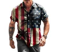 SVOSVA Camicia Estiva da Uomo Camicetta Stampata con Bandiera Americana retrò Camicie a Maniche Corte con Risvolto e Bottoni Camicia con Stampa della Bandiera degli Stati Uniti d'America