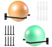svteli Supporto da parete per 2 paia di palle mediche e tappetino da yoga, supporto da parete in metallo per attrezzi da fitness in palestra o garage