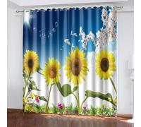 SVTUSR Tenda Oscurante Camera Da Letto Con Occhielli - Tende Finestre Oscuranti Termiche Isolanti Per Soggiorno Moderno 3D Girasoli E Allodole In Piena Fioritura Motivo 264X214Cm 2 Pannelli