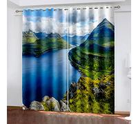 SVTUSR Tenda Oscurante Finestra Camera Da Letto Bambini Con Occhielli, 3D Alte Montagne E Grandi Fiumi Motivo Tende Oscuranti Termiche Isolanti Per Soggiorno Moderne 264X214Cm 2 Pezzi