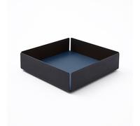 eglooh - Dafne - Svuotatasche Design Moderno Acciaio Nero Opaco - Fondo Interno in Vera Pelle Blu - Organizer Scrivania, Vassoio Portaoggetti - cm 14,5 x 14,5 x H.4 - Made in Italy