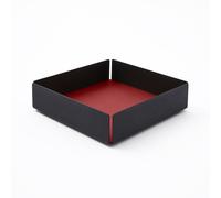 eglooh - Dafne - Svuotatasche Design Moderno Acciaio Nero Opaco - Fondo Interno in Vera Pelle Rosso Vivo - Organizer Scrivania, Vassoio Portaoggetti - cm 14,5 x 14,5 x H.4 - Made in Italy