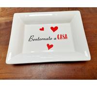 SVUOTATASCHE IN CERAMICA BIANCA CON SCRITTA 25,5x19 cm