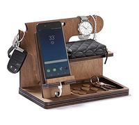Svuotatasche in Legno Porta Oggetti per Uomo e Donna da Scrivania e Ingresso Stazione di Carica per Smartphone Docking Station e Accessori Utili, Idea Regalo Festa del Papà (Noce)