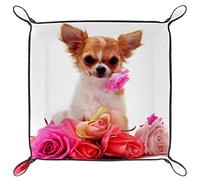 Svuotatasche in pelle Vassoio per gioielli chiave,Chihuahua cane e rosa,Organizer da scrivania Vassoio portaoggetti per tavolo