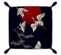 Svuotatasche in pelle Vassoio per gioielli chiave,gru giapponese della luna piena,Organizer da scrivania Vassoio portaoggetti per tavolo