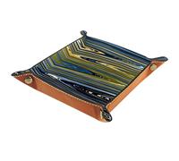 Svuotatasche, Organizzatore di archiviazione da scrivania, Vassoio Catchall in pelle PU di alta qualità Comodino Vassoio da toilette Comodino Caddy Holder,Arte astratta Ondulazione Onda Blu Giallo