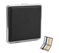 SVUPUE Portasigarette in pelle e metallo PU, portasigarette, portasigarette con chiusura a scatto, può contenere 20 sigarette, 9,6 x 9,2 x 1,9 cm, per pantaloni e borse, colore nero