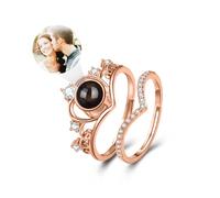 Svyqwmz Anello personalizzato con proiezione di foto Ti amo in 100 lingue Anello con cuore Anelli personalizzati con foto all'interno Regali commemorativi per donne