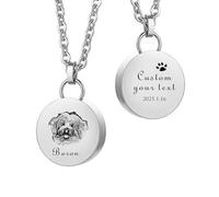 Svyqwmz Collana personalizzata di ceneri di animali domestici con nome/foto, collana cremazione con ritratto cane/gatto per gli amanti degli animali domestici, ricordo per donne e uomini