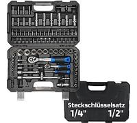 SW-Stahl 07797L Set di Chiavi a Bussola, Cricchetti 1/4" e 1/2", 97 Pezzi | In cromo vanadio, inserti a profilo esagonale DIN, valigetta separabile con schiuma antiruggine per officina