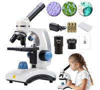 SW100 40X-1000X - Microscopio composito per bambini, per principianti, microscopio con testa monoculare girevole, lente in vetro ottico, maniglia per il trasporto, senza fili, doppia illuminazione