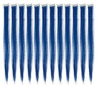SWACC 12 extension di capelli lisci monocolore con clip per feste, extension sintetiche colorate (blu)