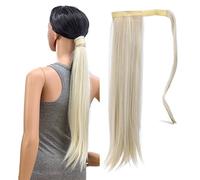 SWACC Extension a coda di cavallo da donna, capelli sintetici, lisci, ricci, ondulati, con clip (lisci, biondo platino, 60#)