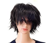 SWACC Parrucca corta unisex alla moda, a strati, a strati, per cosplay di anime, per uomini e donne (1B-Off Black)