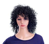 SWACC Parrucca da donna, capelli corti e ricci, 30,5 cm, in fibra sintetica resistente al calore, con cuffia per parrucca (1B-Off Black)