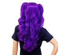 SWACC Parrucca lunga riccia doppia clip capelli sintetici pastello colorati per cosplay festa donna bambini con cappuccio parrucca