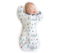 SwaddleDesigns Sacca di transizione con maniche a mezza lunghezza e polsini a muffola, montagne e alberi, grande, 6-9 mesi, 9,5-10,9 kg (sonno migliore, transizione facile da fasciare)