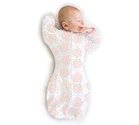 SwaddleDesigns Sacca per la transizione con maniche a mezza lunghezza e polsini a muffola, M, 0-3 mesi, 2,7-6,4 kg, motivo floreale celeste, rosa (fascia con braccia in alto, sacco nanna per