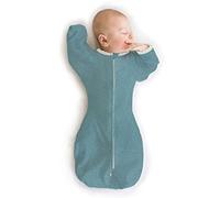SwaddleDesigns Transitional Swaddle Sack with Arms Up Half-Length Sleeves and Mitten Cuffs, Large, 6-9 Months, 21-24 lbs, Heathered Teal (Arms Up Swaddle, Transition Swaddle Sleep Sack)