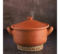 SWADESHI BLESSINGS Gamma esclusiva pentola in terracotta non smaltata per cucinare e servire con coperchio/terra Kadai/Mud Handi/Mitti Ke Bartan + supporto per palma e (2.5 litri)
