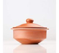 Swadeshi Blessings Vaso in terracotta con coperchio, realizzato a mano, gamma esclusiva, per Dahi Handi/cagliata/Mitti Handi/Clay Pot con coperchio, rosso, 1 litri