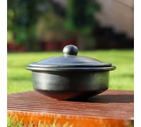 Swadeshi Blessings Vaso in terracotta con coperchio, realizzato a mano, gamma esclusiva, per Dahi Handi/cagliata/Mitti Handi/Clay Pot con coperchio, nero, 1 litri