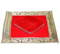 Swadeshi Desire Red Gaddi Aasan Chowki - Letto quadrato in velluto, un pezzo/Aasan per idoli di Dio, Singhasan, 15,2 cm con combinazione piatta da 22,9 cm (rosso, quadrato-piatto-GADDI)