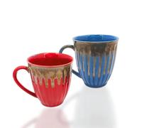 Swadeshi Desire Set di 2 tazze da tè classiche colorate dal design unico, in ceramica, con comodo manico resistente, per servire tè caldo e caffè con gioia e felicità, multicolore, set di 2
