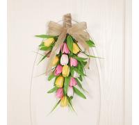 Swag a goccia floreale 45 cm con tulipani artificiali e fiocco di tela per decor
