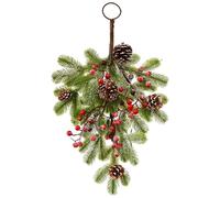 Swag natalizio 22in lacrima lacrima di bacche rosse artificiali Pinecone Greenery natalizio con anello appeso per camino da finestra a parete della porta | Swags