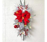 Swag natalizio con luci, 60x30 cm Snow di lacrima di Natale in neve glassata con pimeseconi, palline e prua, cuove di illuminazione per la ringhiera delle scale Decorazioni per finestre