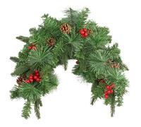 Swag natalizio da 35 pollici di cassetta postale pre-illuminata Swag con cono di pino e bacche rosse ghirlanda a tempo artificiale con luci per decorazioni per la casa per le vacanze