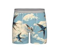 Swallows Clouds - Boxer da uomo a gamba lunga, traspirante, elasticizzato, blu cielo, boxer da uomo, biancheria intima confortevole, Grigio, L