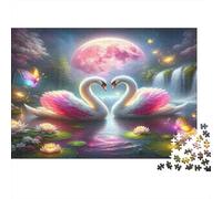 Swan 1000 Piece for Adults & Kids Swans with Pink Wings at Night Fun Present & Activity for Home & Wall Decor 38x26cm 1000pcs