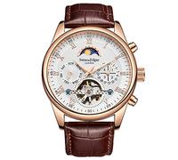 SWAN AND EDGAR Complexity, orologio automatico da uomo, quadrante con luna, quadrante scheletrato a cuore aperto, cassa in acciaio inossidabile, vetro zaffiro, cinturino in vera pelle, resistente