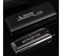 Swan - Armonica cromatica a 12 fori, 48 toni, chiave di do, in metallo nero, professionale, per suonare strumenti musicali, regali per gli amanti della musica