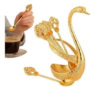 Swan Base Spoon Set - Metal Zinc Alloy Coffee Stirring Tools, Cutlery Elegant Gold Dessert Appetizer Utensil Collection | Modern Shaped Fruit Teaspoon Kit for Luxury Home Kitchen Hosting