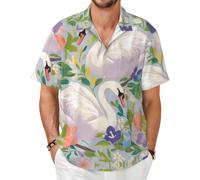 Swan Camicia a maniche corte - Top estivo casual con bottoni, Nero, 4X-Large-8X-Large