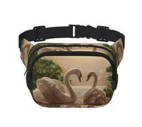 Swan Green Leaves Print elegante e pratico marsupio regolabile, perfetto per viaggi e attività all'aperto, Nero , Taglia unica