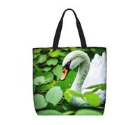 Swan Green Leaves Print Tote Bag per le donne, borse da lavoro, borse a tracolla casual di grande capacità, per viaggi, palestra