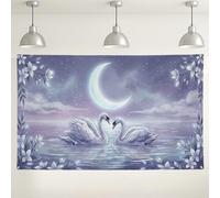 Swan Moonlight Fondale, elegante design floreale per decorazioni romantiche per feste, sfondo fotografico viola e bianco per matrimoni ed eventi 180 x 109 cm