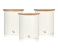 Swan Nordic Set di 3 Barattoli da Cucina in Acciaio al Carbonio, Robusti, con Coperchio in Bambù, per Conservare Tè, Caffè e Zucchero, Design Moderno, Bianco